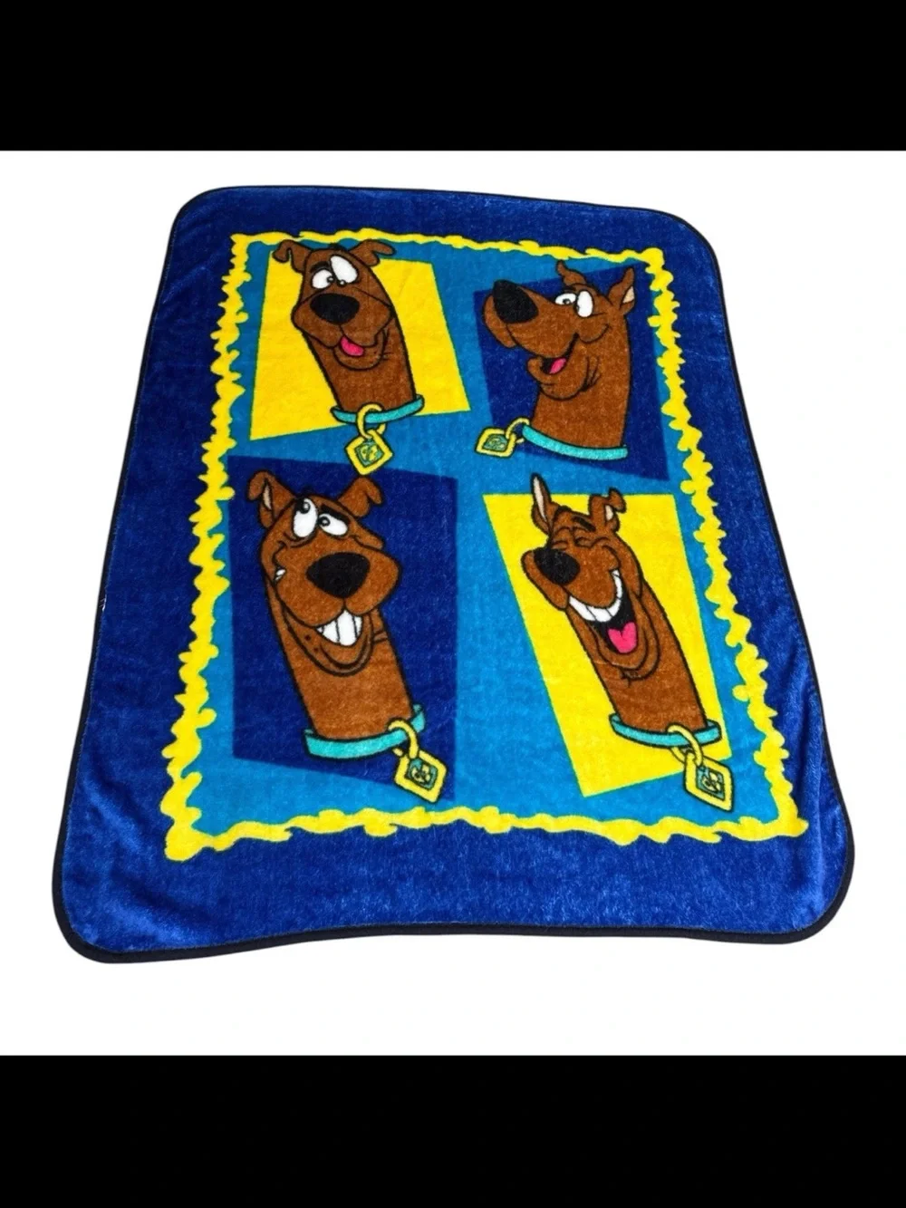 Scooby-Doo Vintage Plush Fleece Blanket Cartoon Network Yellow Navy Faces 50x60